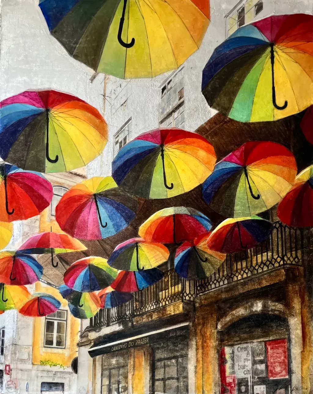 Colorful Umbrella Symphony: A Whimsical Dance of Rainy Day Joys in the Heart of the City