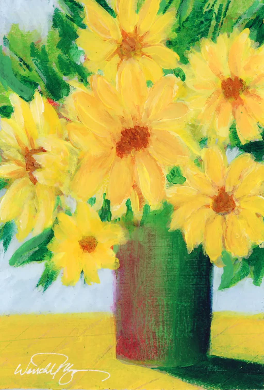 Vibrant Blossoms: A Still-Life Celebration of Sunlit Flowers in Green and Yellow