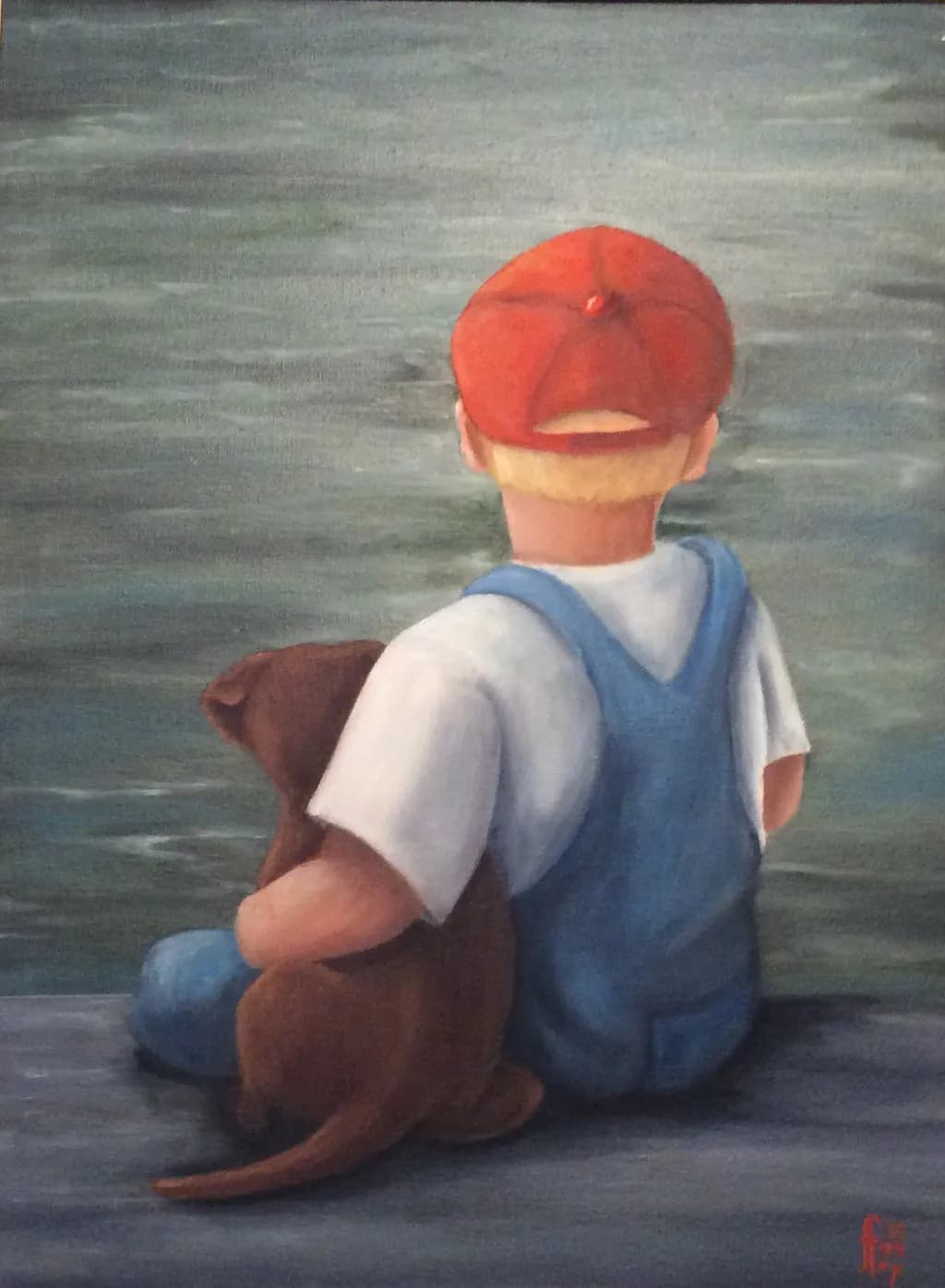 Boy and Puppy by the Water