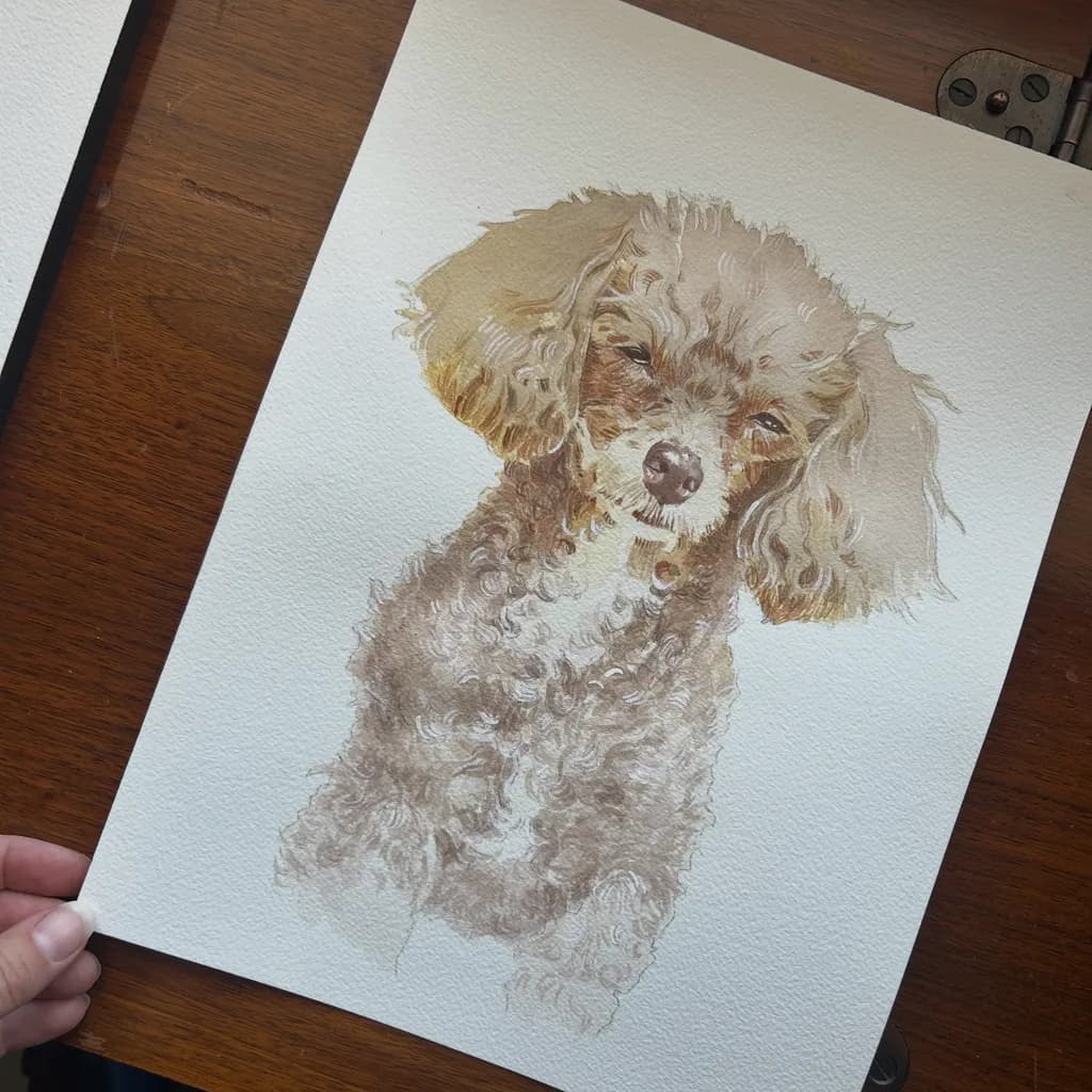 Whimsical Watercolor Portrait of a Fluffy Dog: A Heartwarming Tribute to Canine Companionship