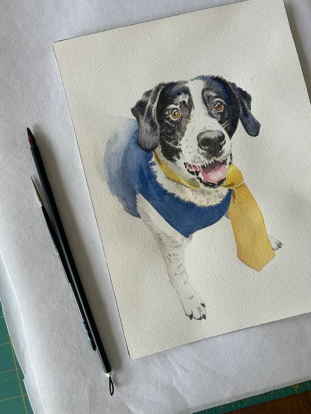 Playful Paws: A Whimsical Watercolor Portrait of a Joyful Dog