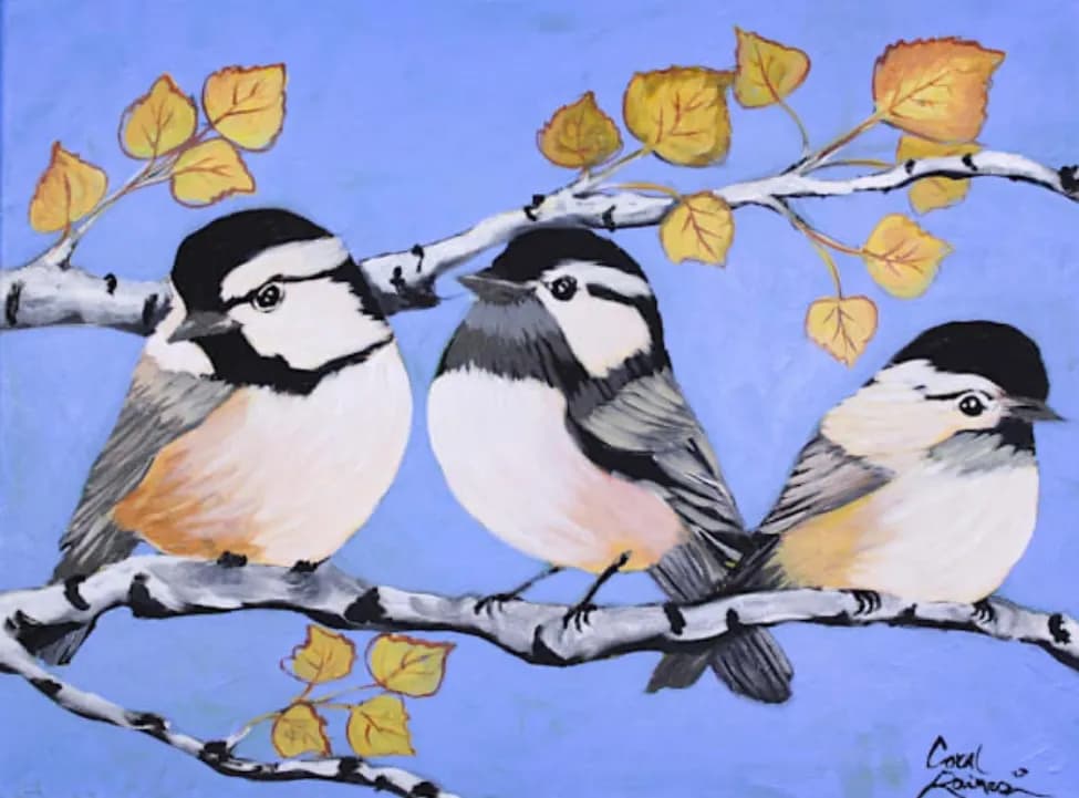Whispers of Autumn: Three Birds in Harmony on a Branch