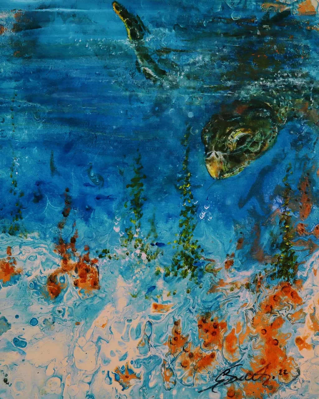 Serene Depths: A Tortoise's Journey Through Vibrant Waters