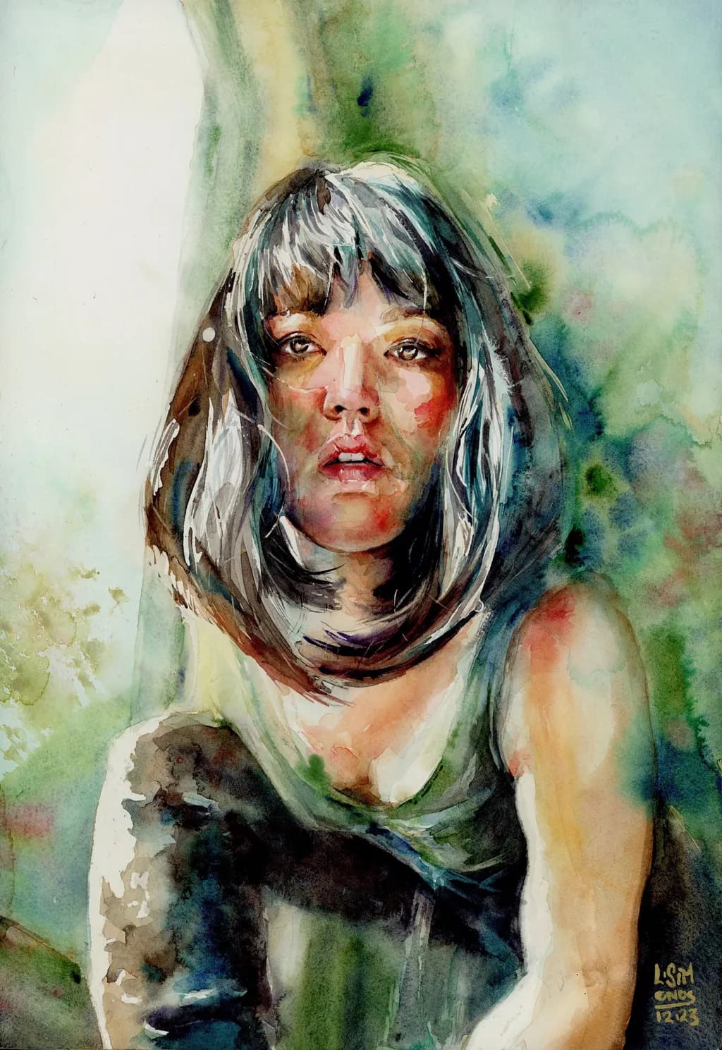 Whispers of Serenity: A Watercolor Portrait of Emotive Expression