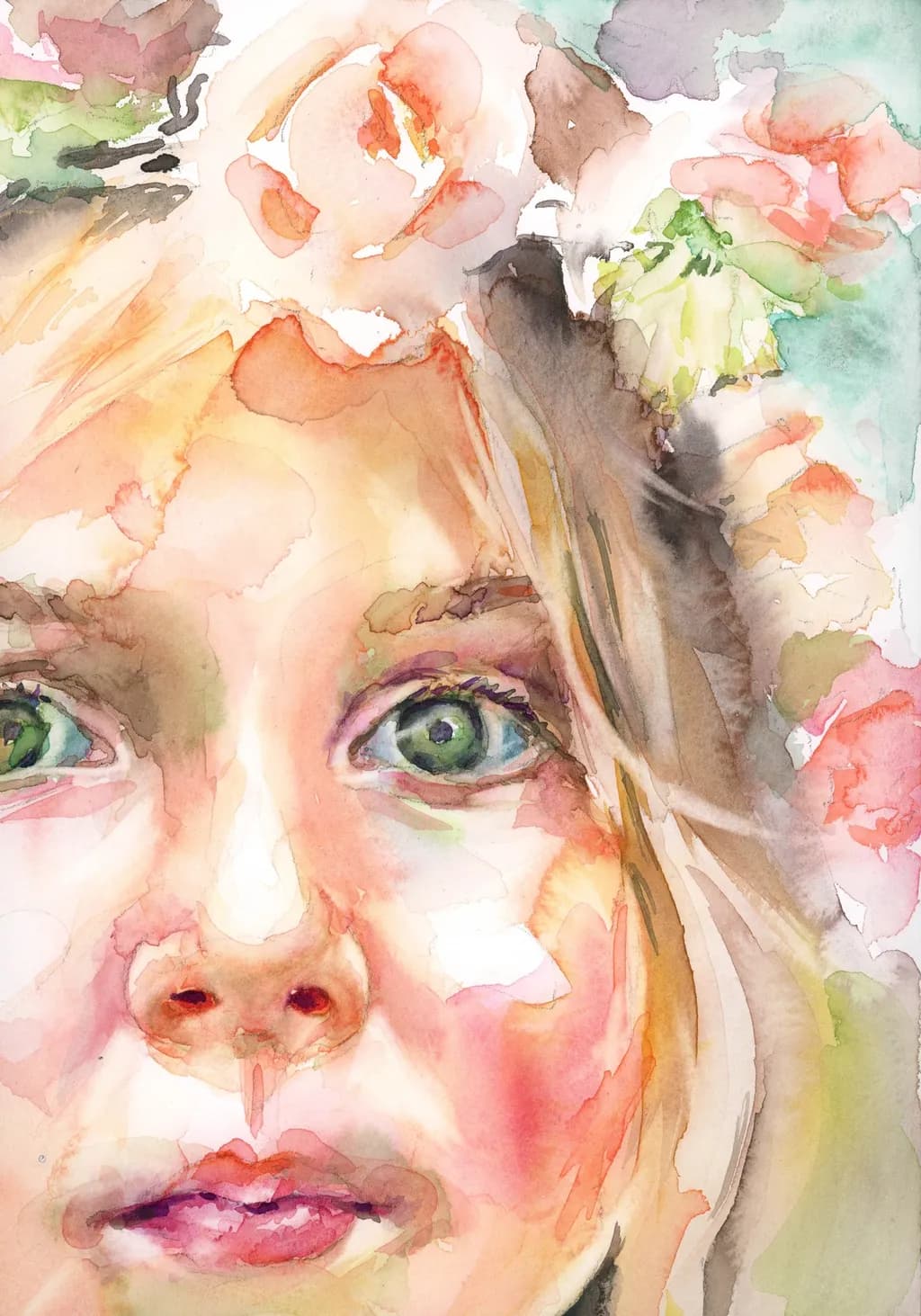 Whispers of Innocence: A Watercolor Portrait of Youthful Beauty