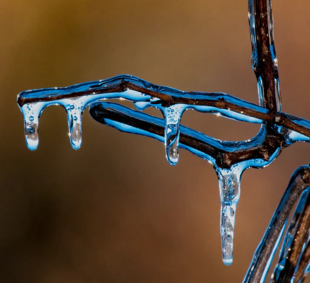 Frozen Elegance: Nature's Icicle Symphony on a Branch