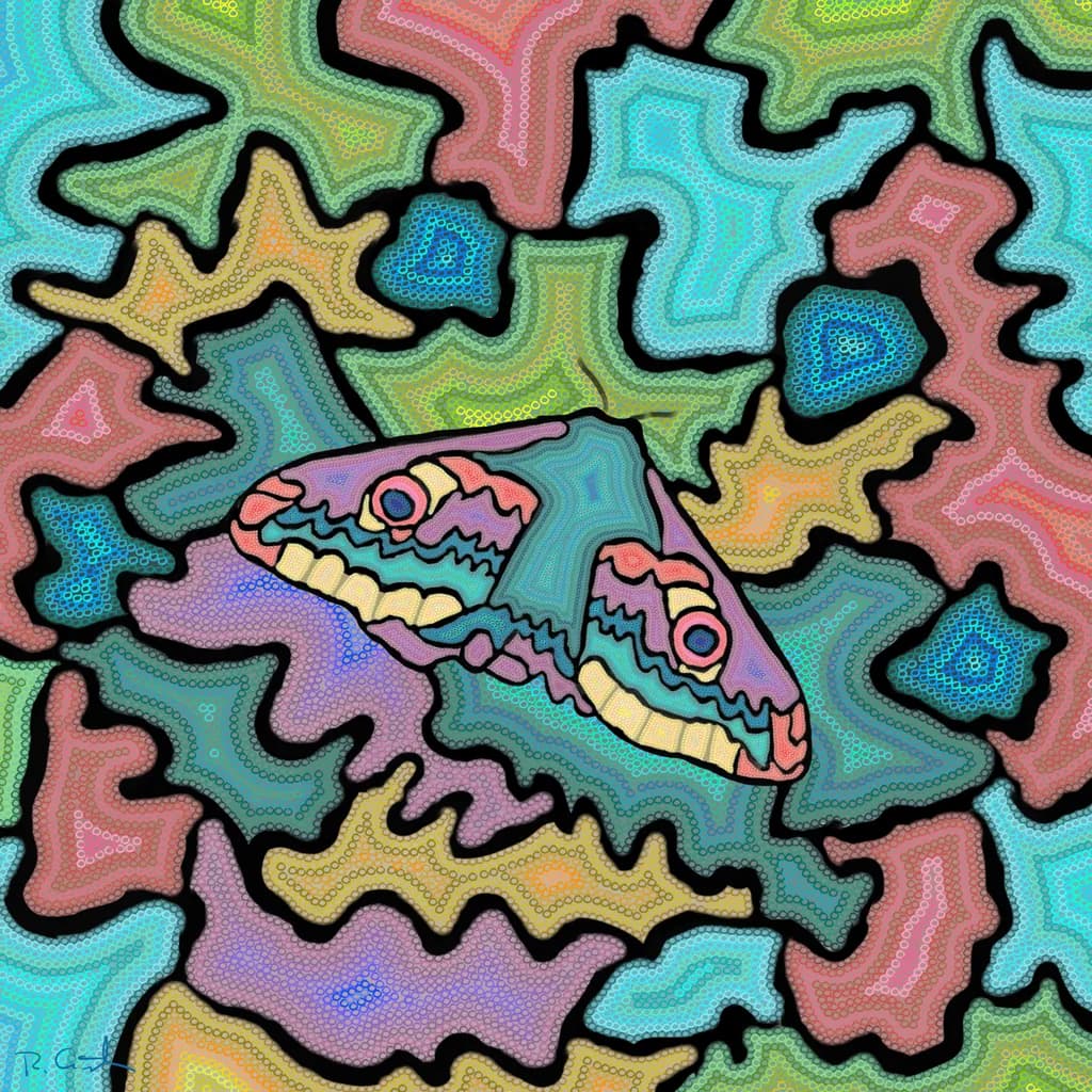 Whimsical Moth Dance: A Vibrant Journey Through Colorful Patterns