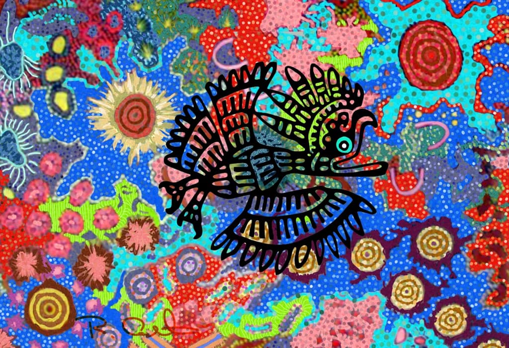 Vibrant Harmony: A Dance of Colorful Patterns and Whimsical Creatures