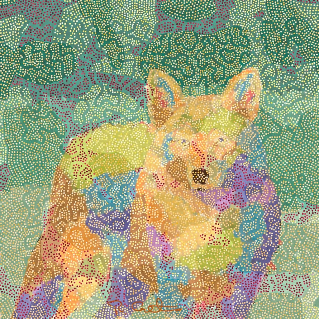 Whispers of Color: A Coyote's Dream in Dots and Hues