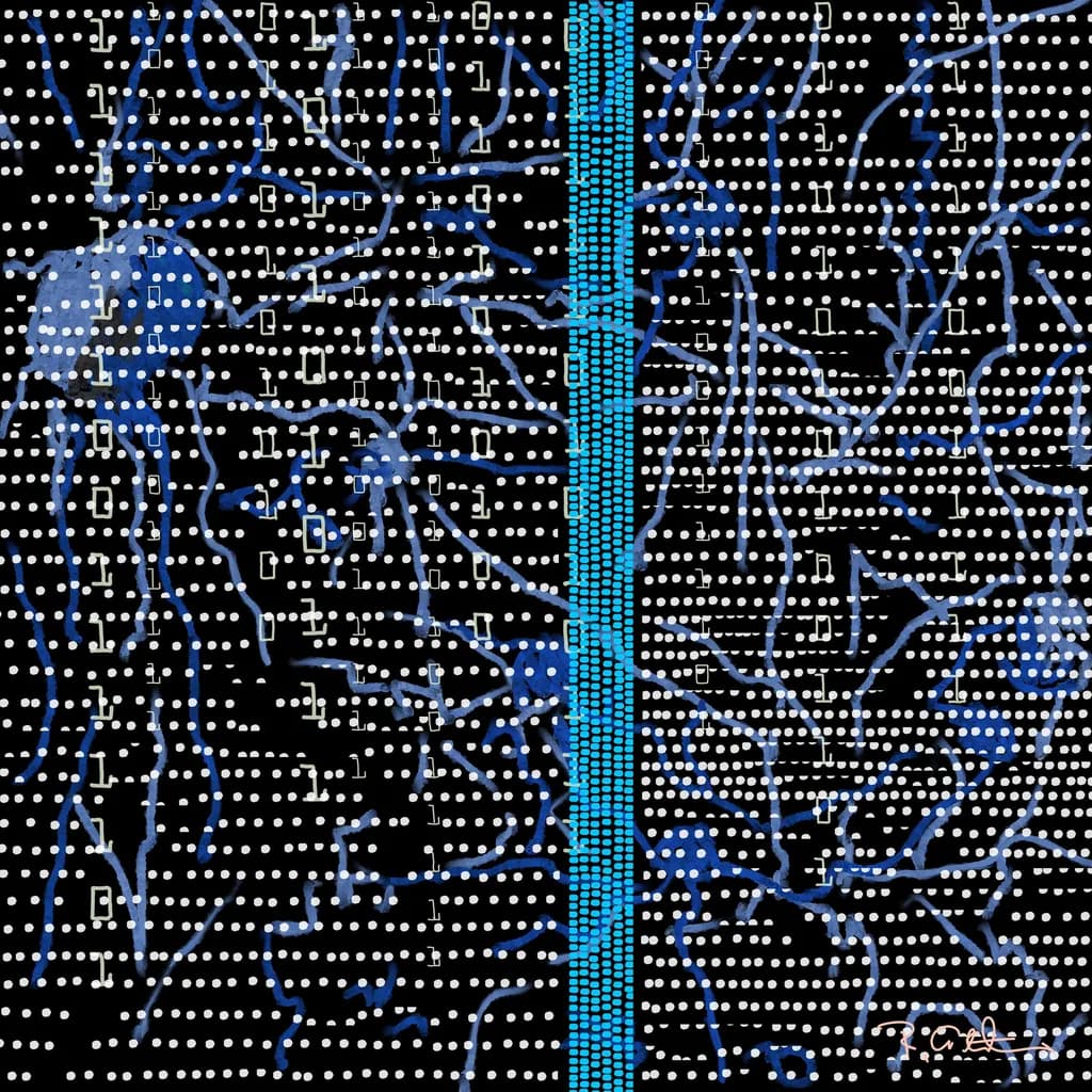 Neural Symphony: A Dance of Blue and Black in Digital Harmony