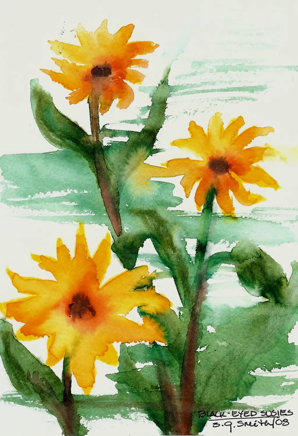 Golden Blooms: A Watercolor Journey Through Black-Eyed Susies in New England's Summer Light