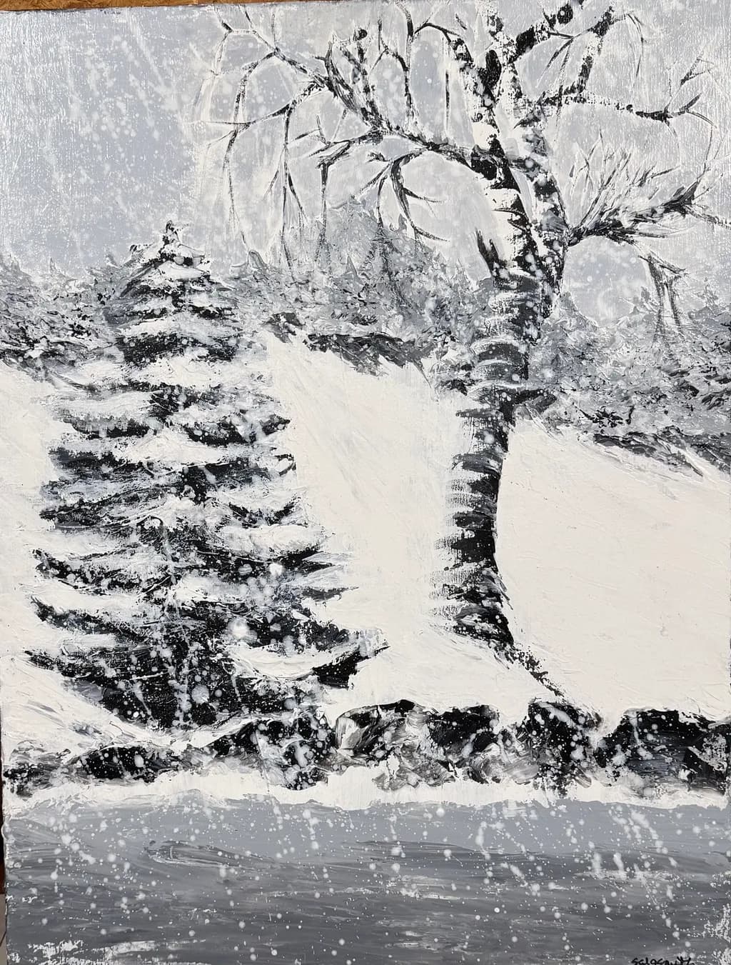 Whispers of Winter: A Snowy Landscape in Monochrome Majesty