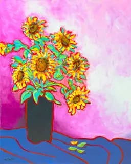 Sunflowers in a Green Vase