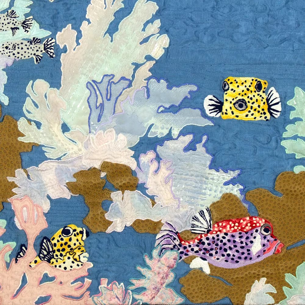Coral Symphony: A Vibrant Underwater Textile Journey with Colorful Marine Life