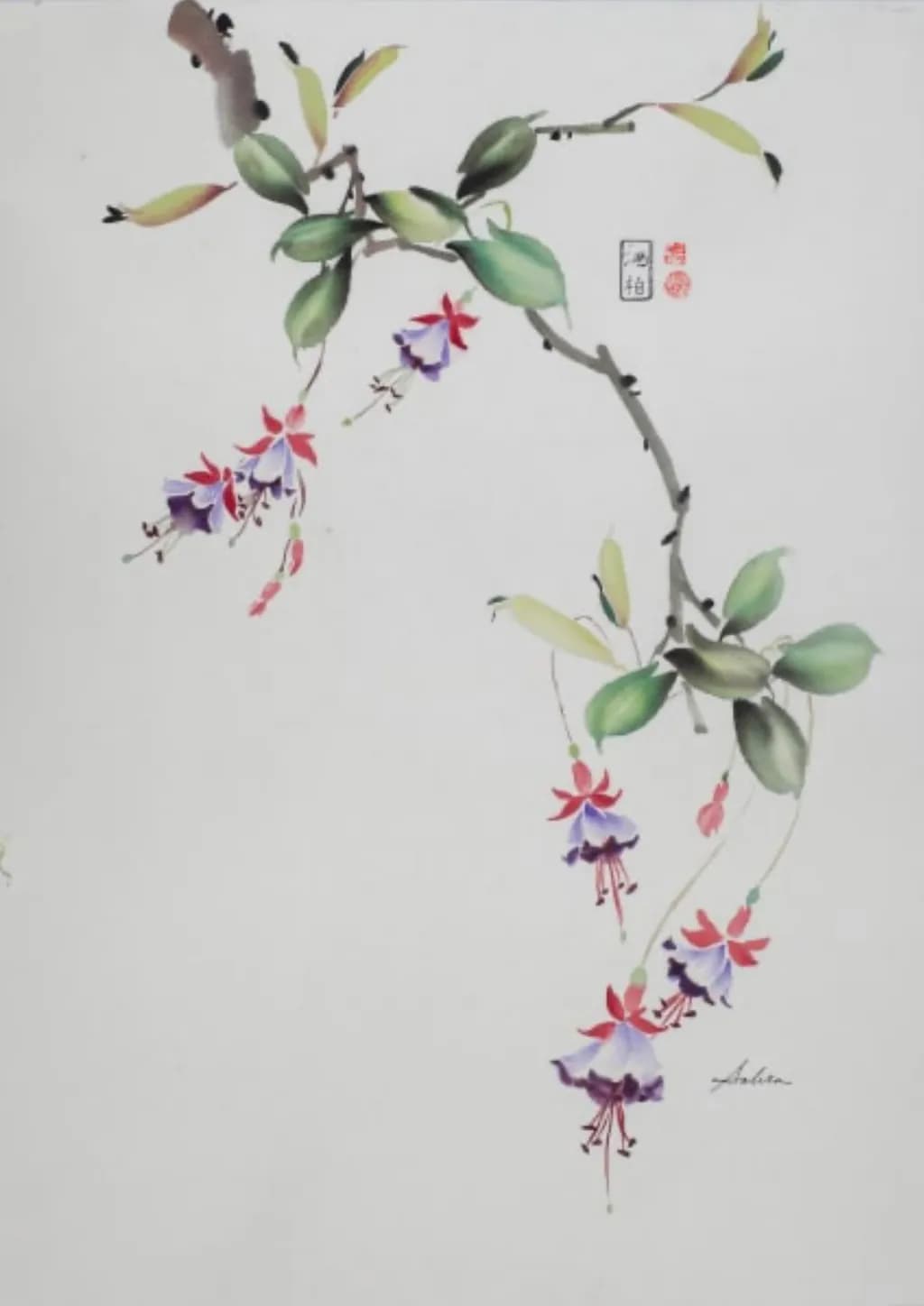 Whispers of Nature: A Dance of Fuchsia Blooms and Graceful Leaves