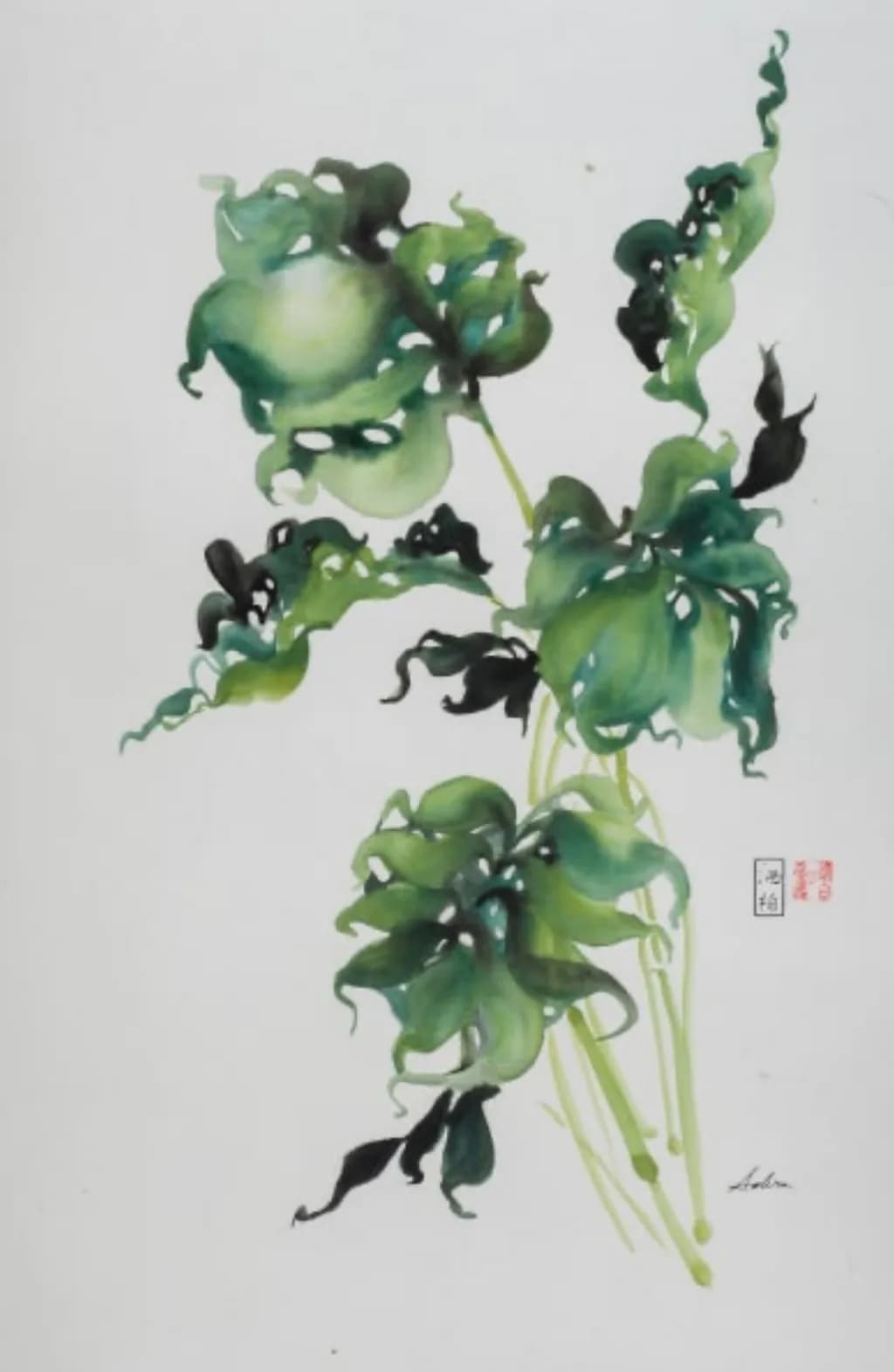 Whispers of Nature: A Watercolor Dance of Green Leaves