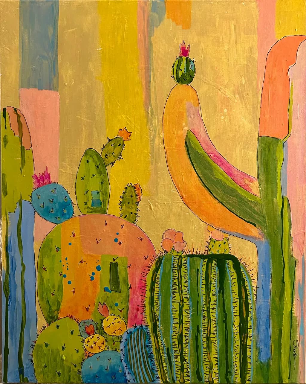 Vibrant Desert Whimsy: A Colorful Exploration of Cacti and Joyful Landscapes