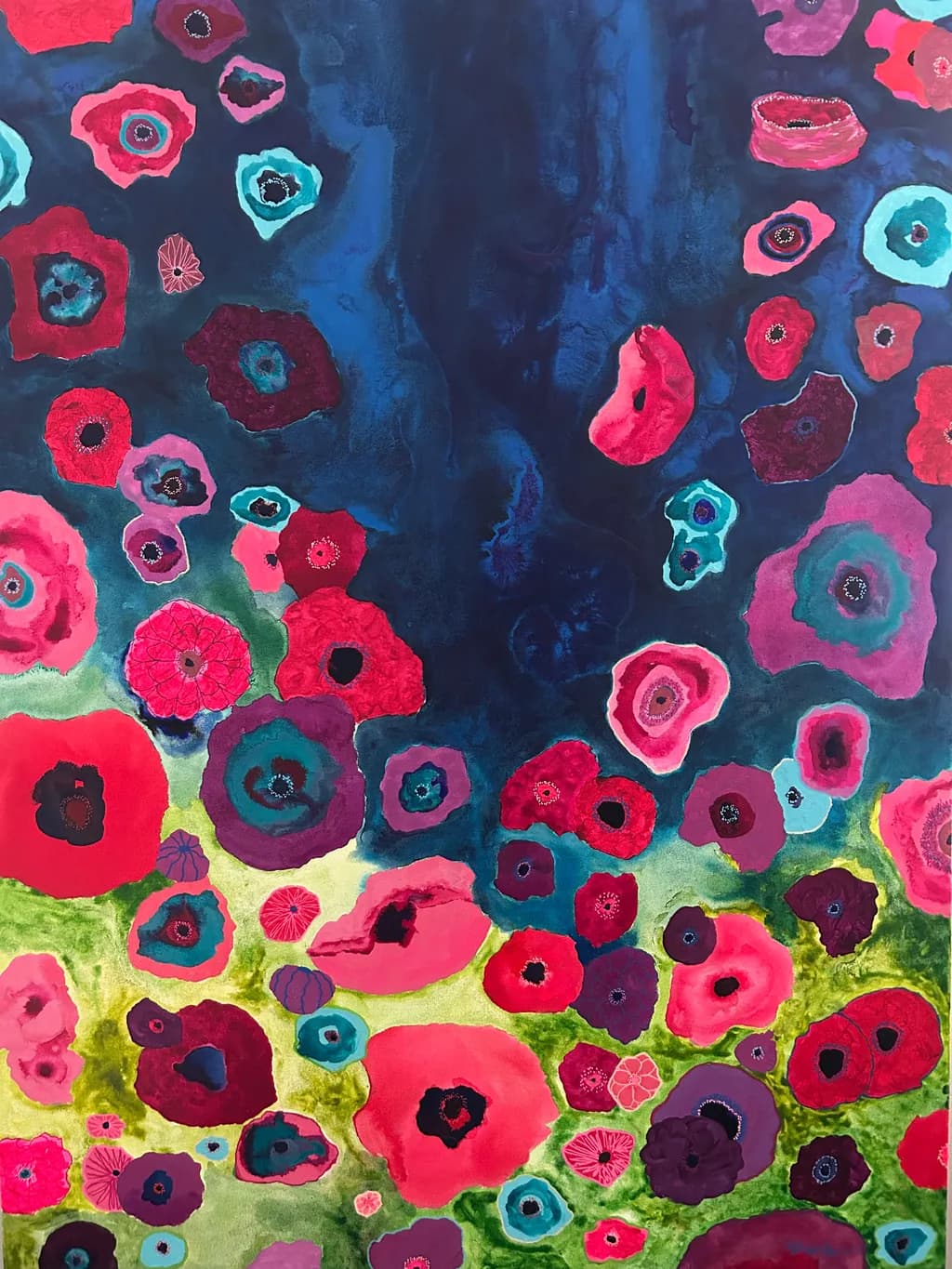 Vibrant Blossoms: A 36x36 Acrylic Journey Through Color and Emotion