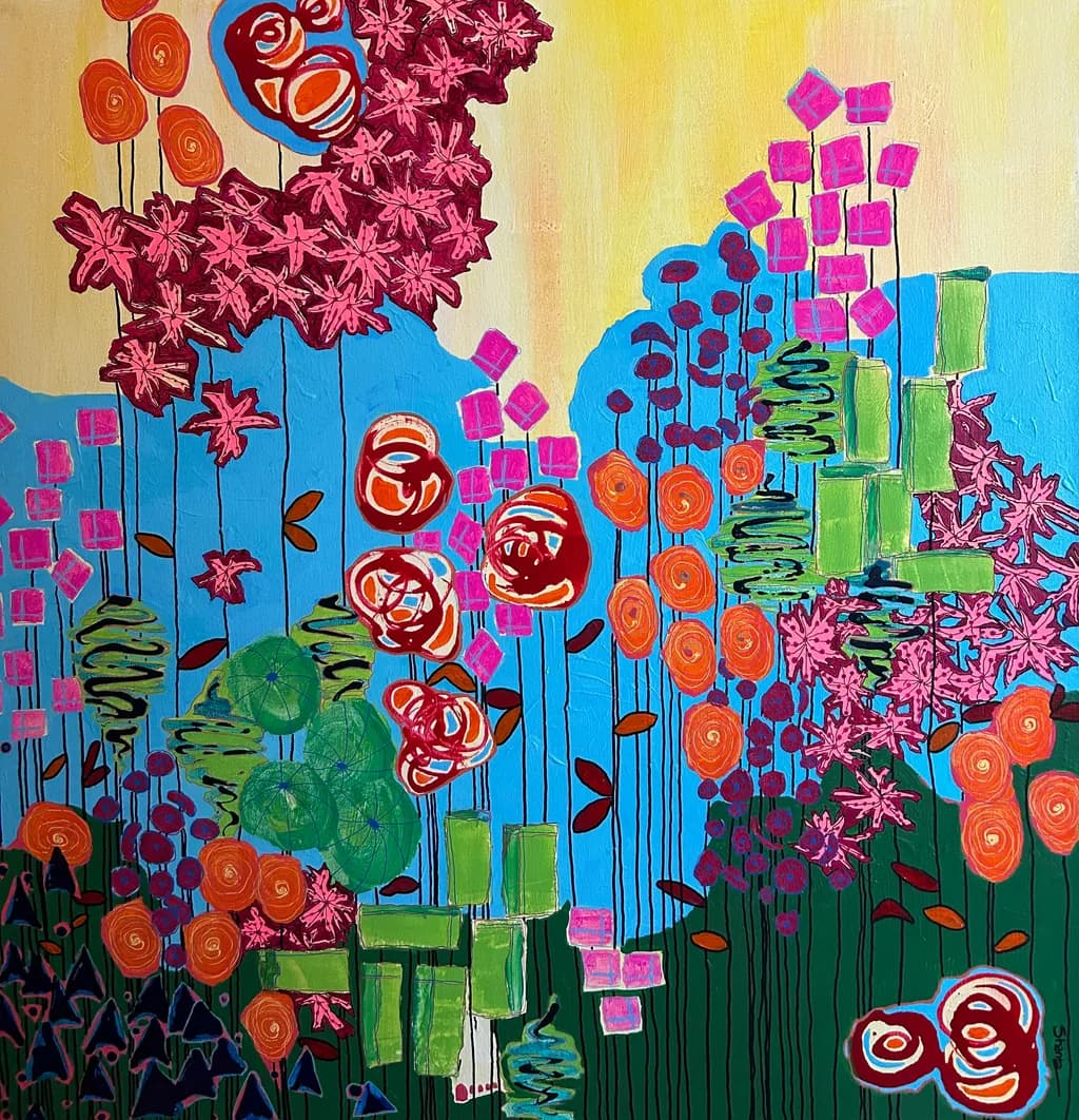 Vibrant Blossoms: A 36x36 Original Acrylic Celebration of Color and Life!