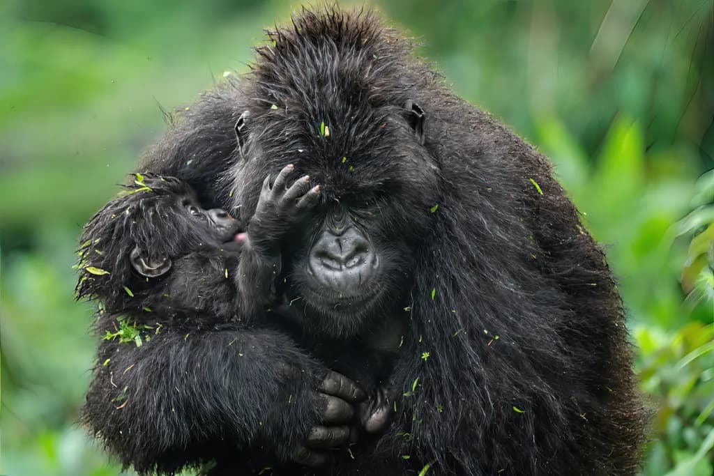 Tender Moments in the Wild: A Gorilla and Infant's Affectionate Embrace
