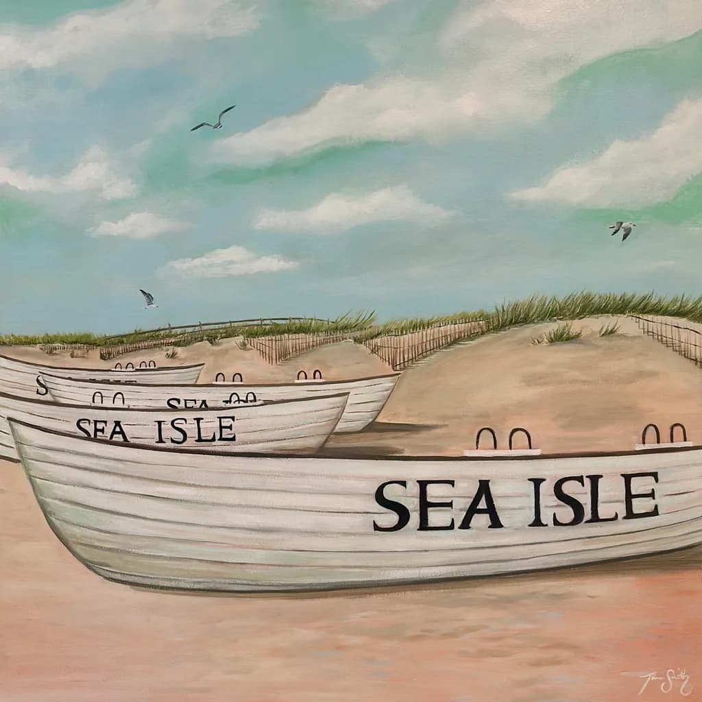 Serene Coastal Dreams: Boats at Sea Isle Under a Gentle Sky