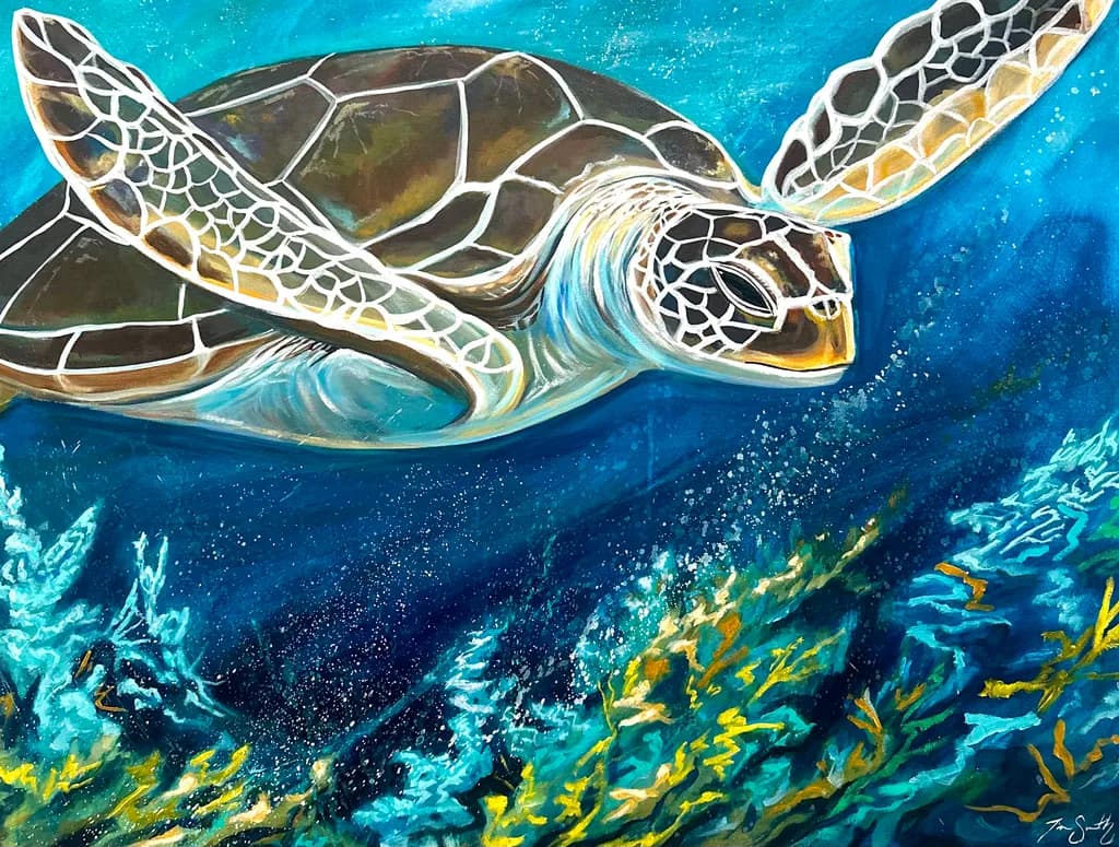 Ocean's Grace: A Majestic Sea Turtle's Journey Through Vibrant Waters