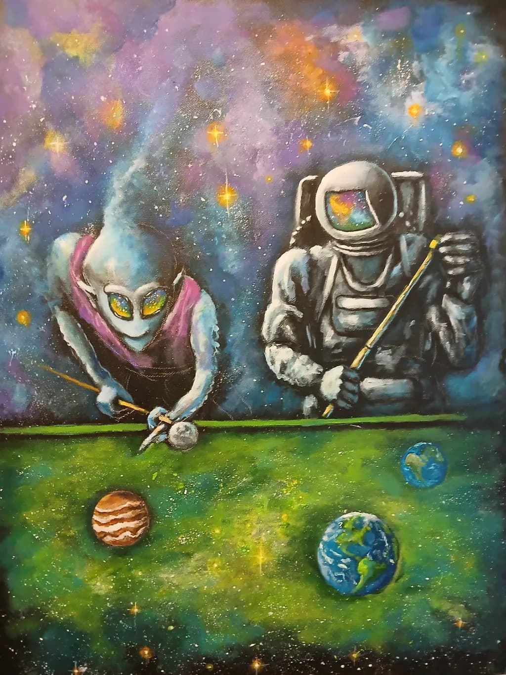 Cosmic Billiards: An Astronaut and Alien Play Among the Stars