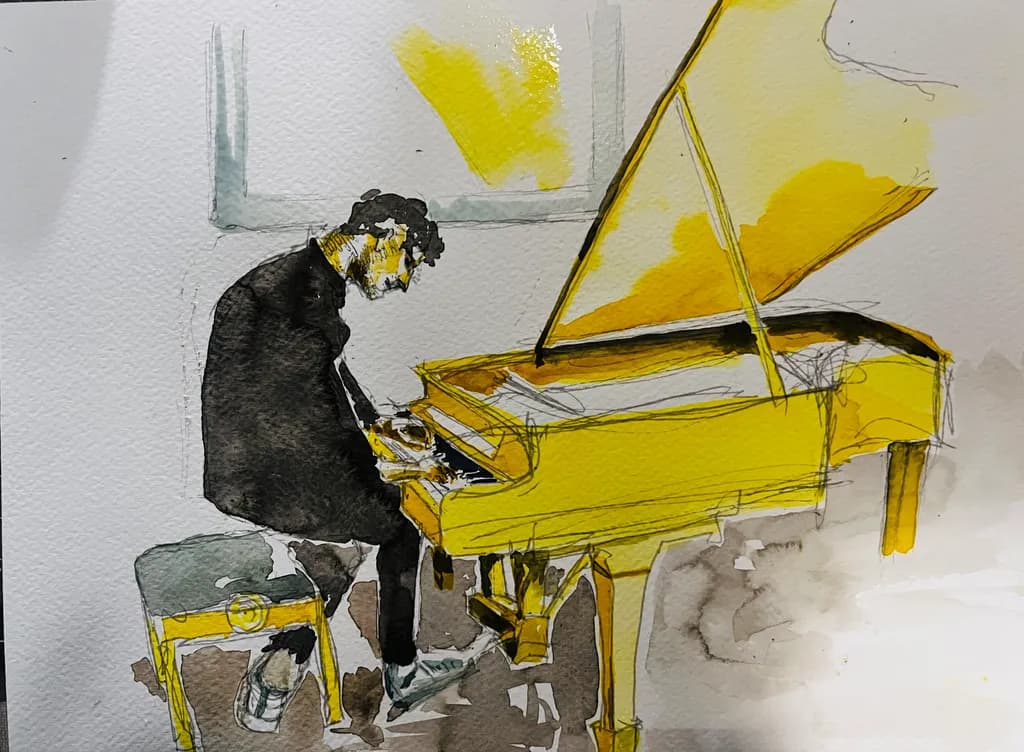 Melodies in Watercolor: A Pianist's Serenade in Yellow Hues