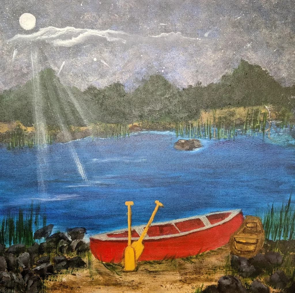 A Canoe's Journey Through Moonlit Skies