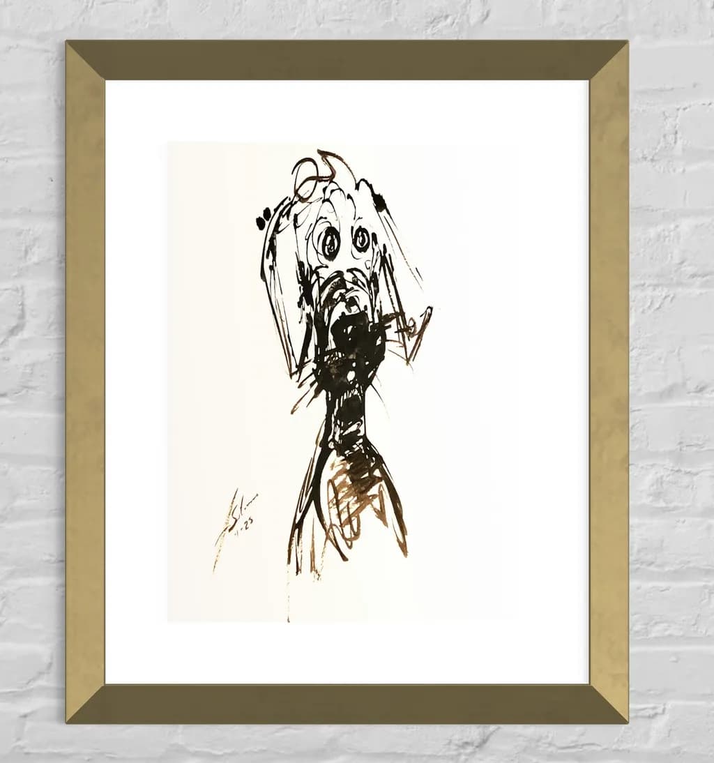 Whimsical Canine Contemplation: An Abstract Exploration of Emotion in Ink
