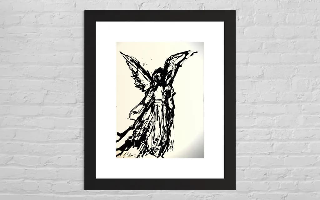 Ethereal Guardian: A Bold Inked Angel in Motion