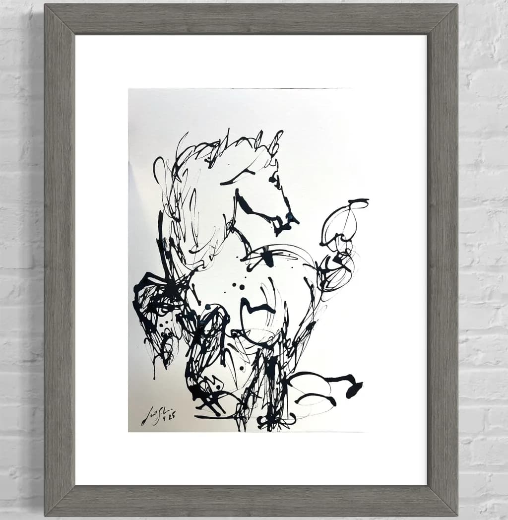 Dynamic Equine Essence: An Abstract Black and White Horse Sketch Capturing Movement and Grace
