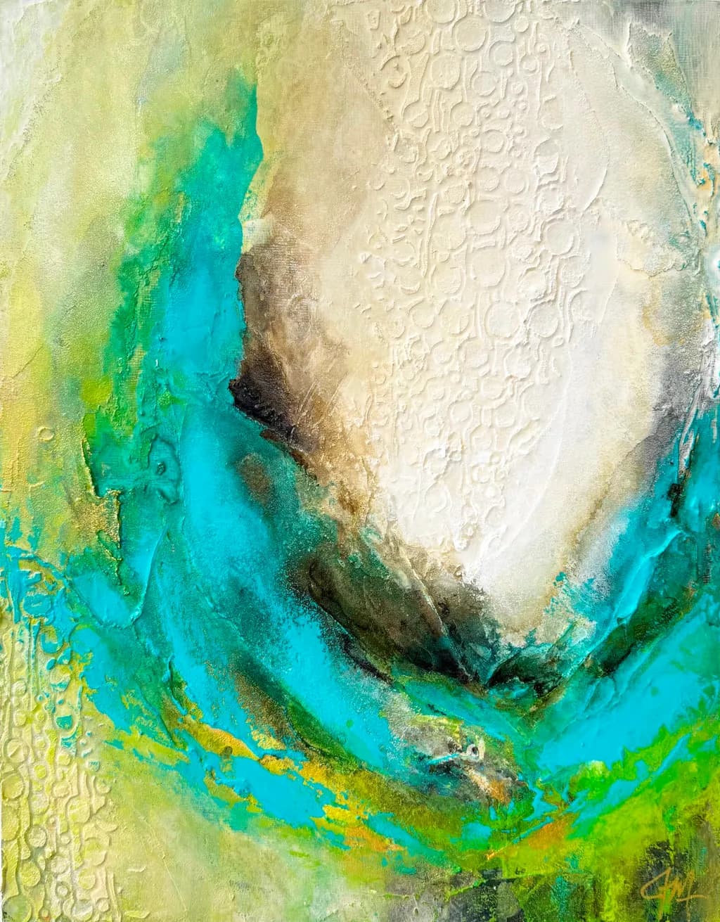 Whispers of Serenity: A Dance of Aqua and Earth Tones in Abstract Harmony