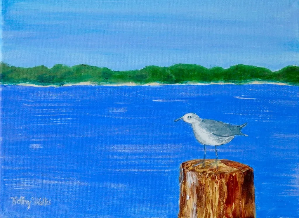 Serenity by the Shore: A Seagull's Perch Over Tranquil Waters