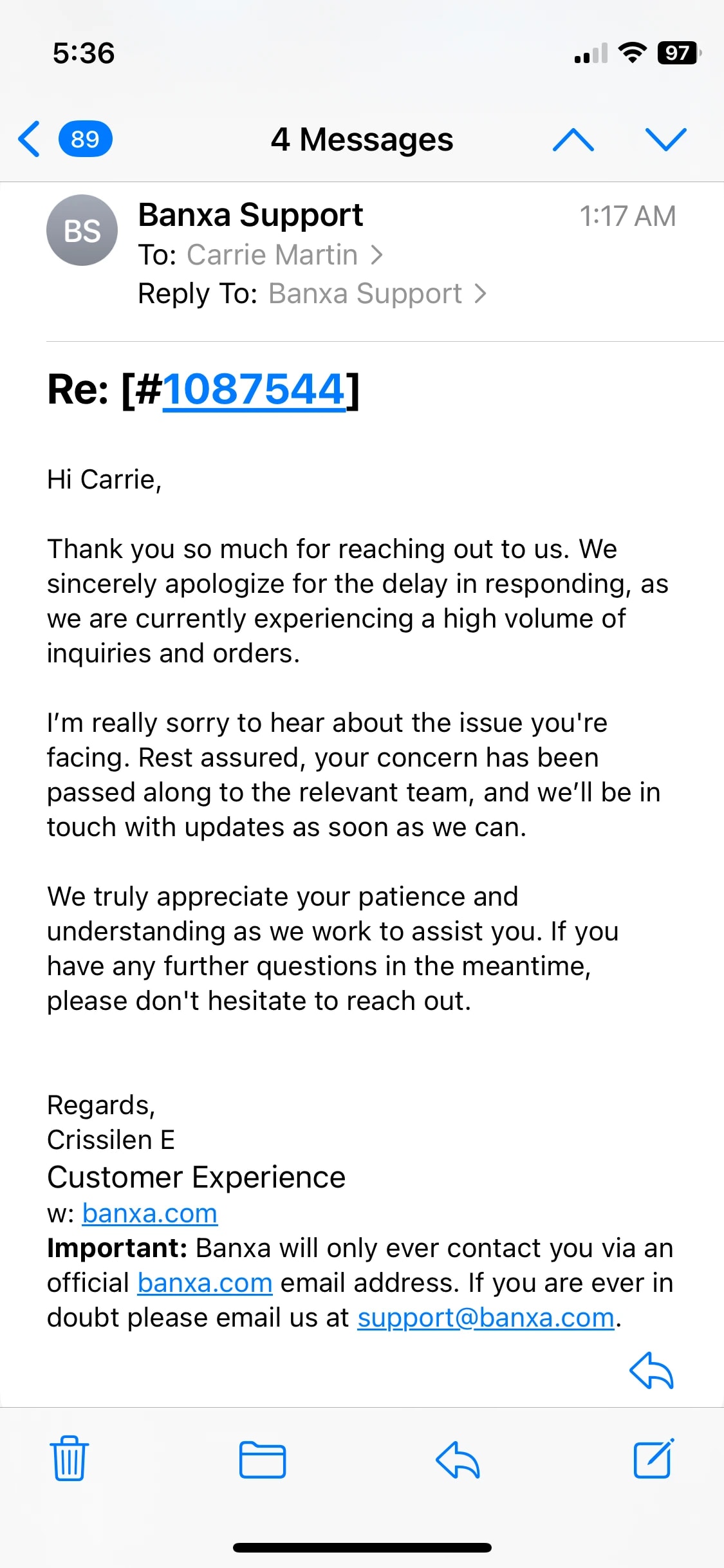 Support Correspondence