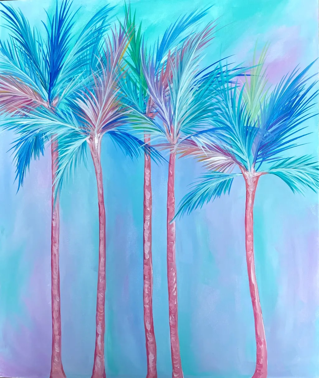 Tropical Whispers: A Dance of Colorful Palms in Abstract Harmony