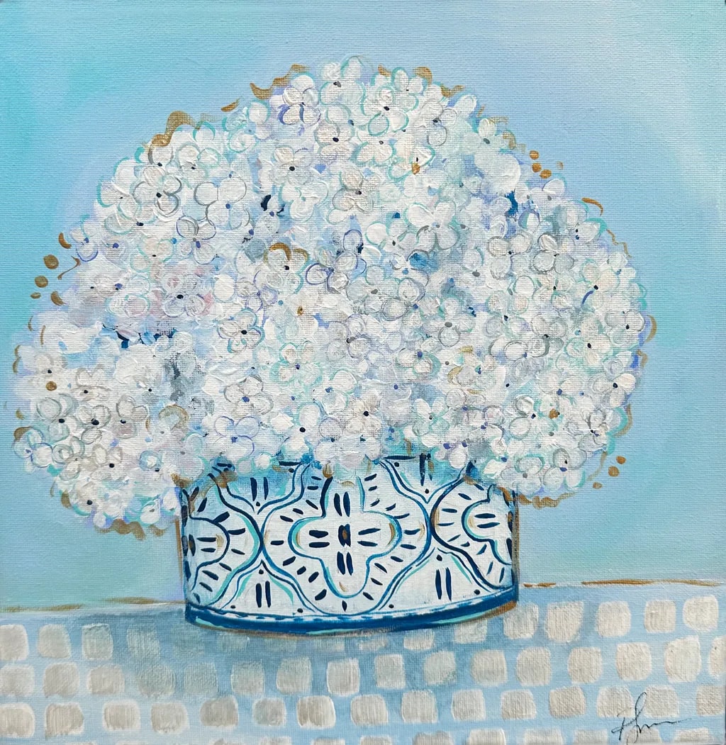 Whispers of White: A Floral Dream in Blue and Gold