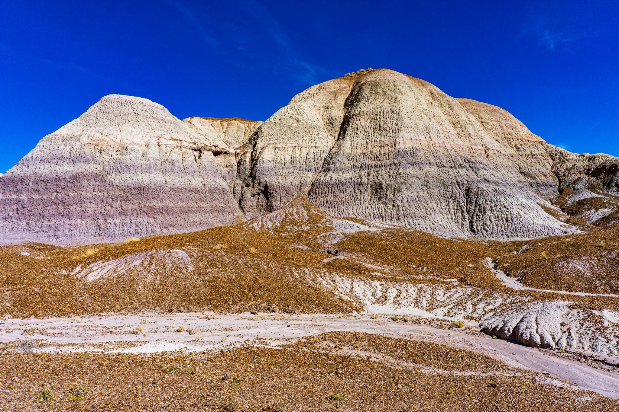 Whispers of Time: The Majestic Layers of the Painted Desert Under a Brilliant Blue Sky
