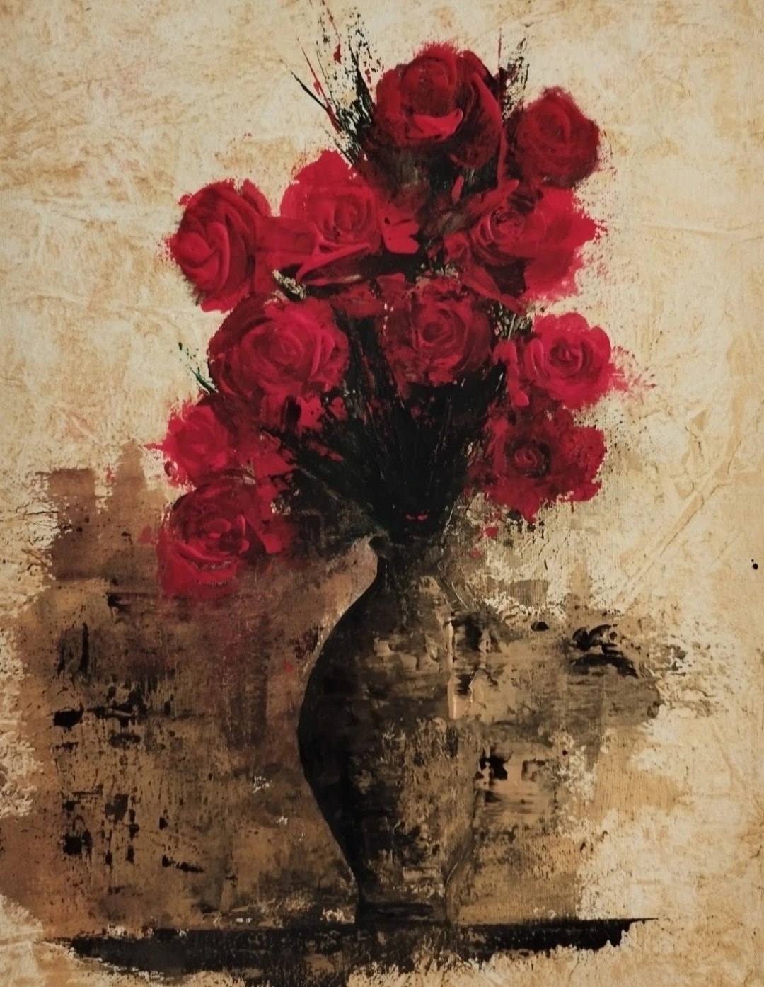 Crimson Roses in Vase
