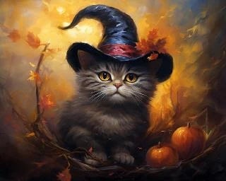 Pumpkin Witch Cat