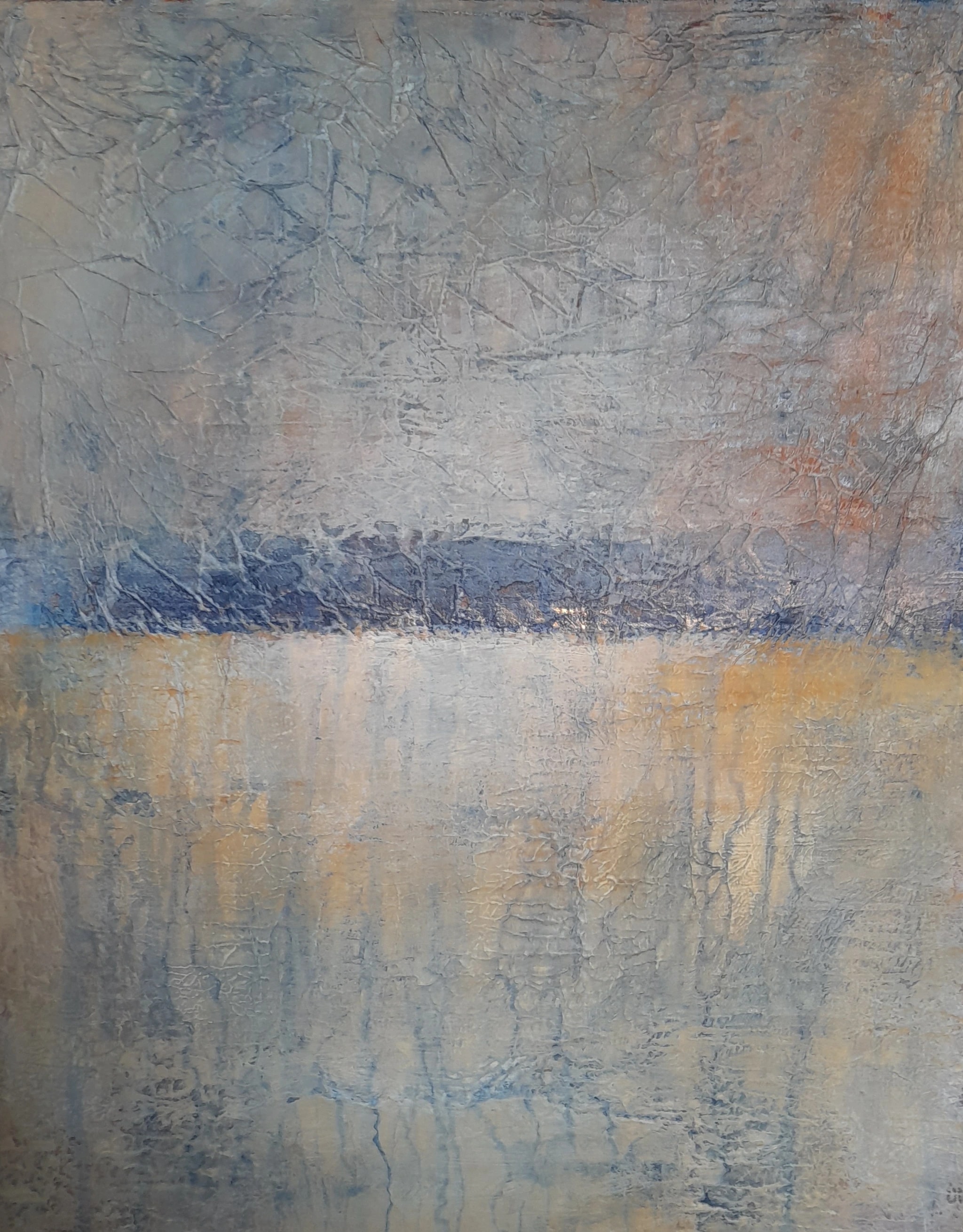 Whispers of Tranquility: A Serene Abstract Landscape in Soft Blues and Golds