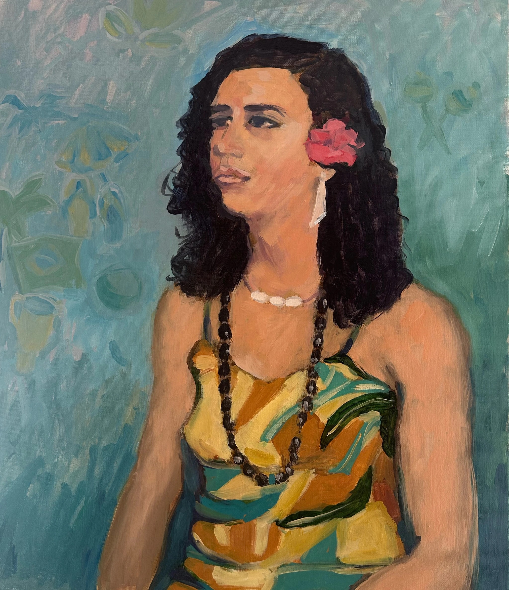 Portrait with Red Hibiscus