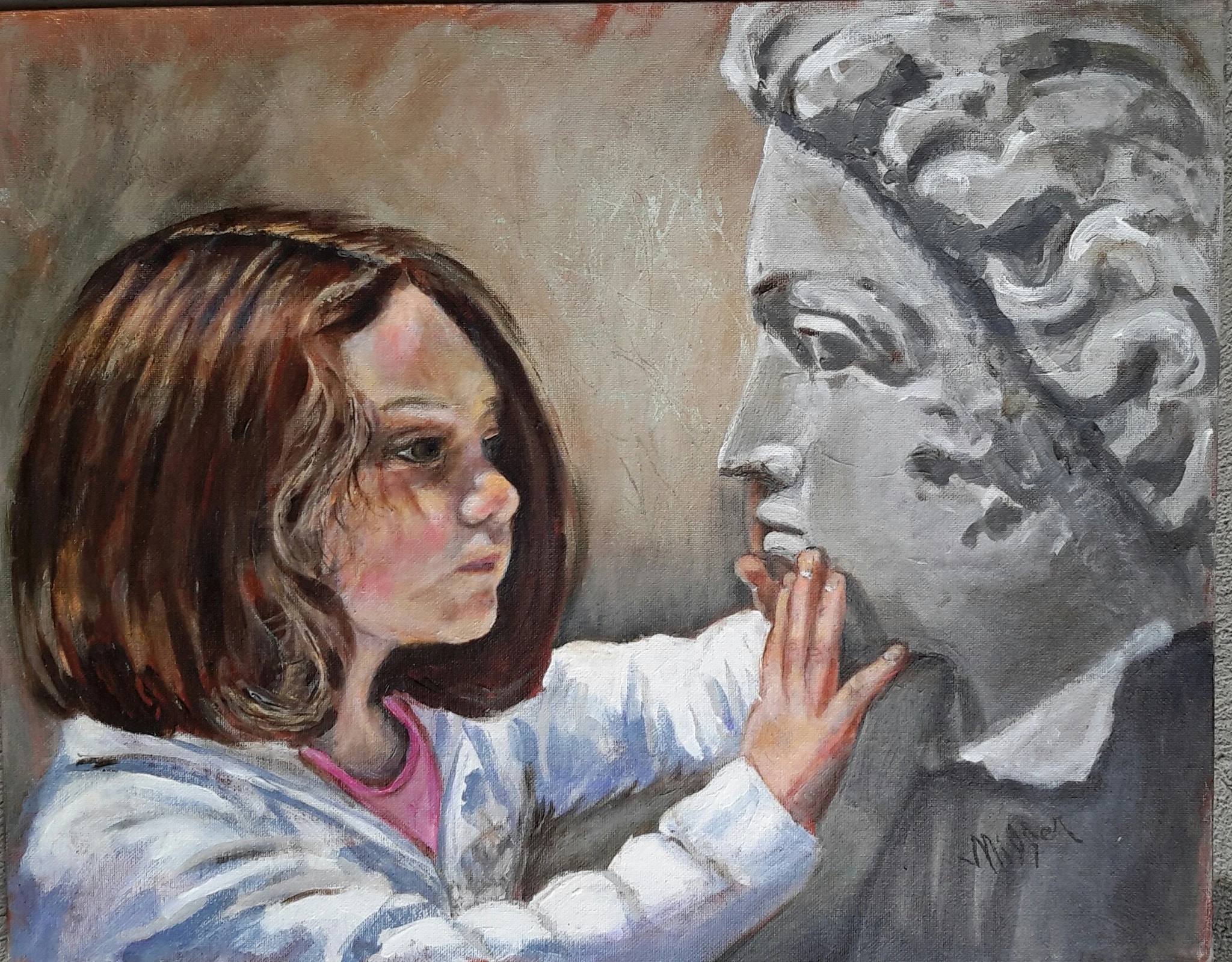 Whispers of Innocence: A Child's Touch on Timeless Stone