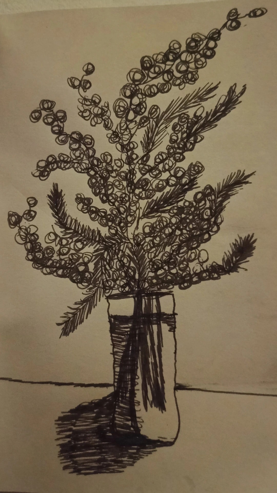 Whimsical Botanicals: A Playful Ink Sketch of Nature's Beauty in a Vase