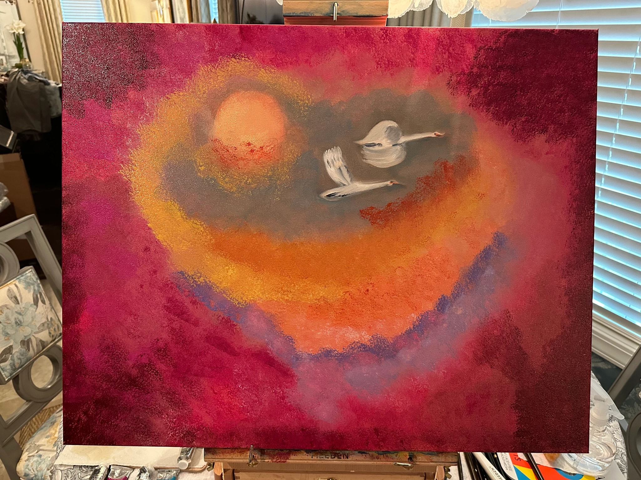 Sunset Swans Flight