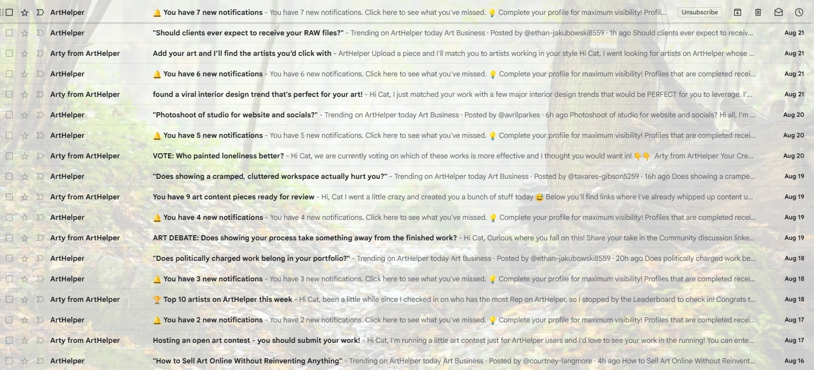 Floral Email Inbox Screenshot