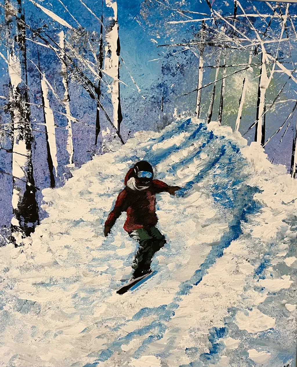 Snowboarder Through Snowy Forest