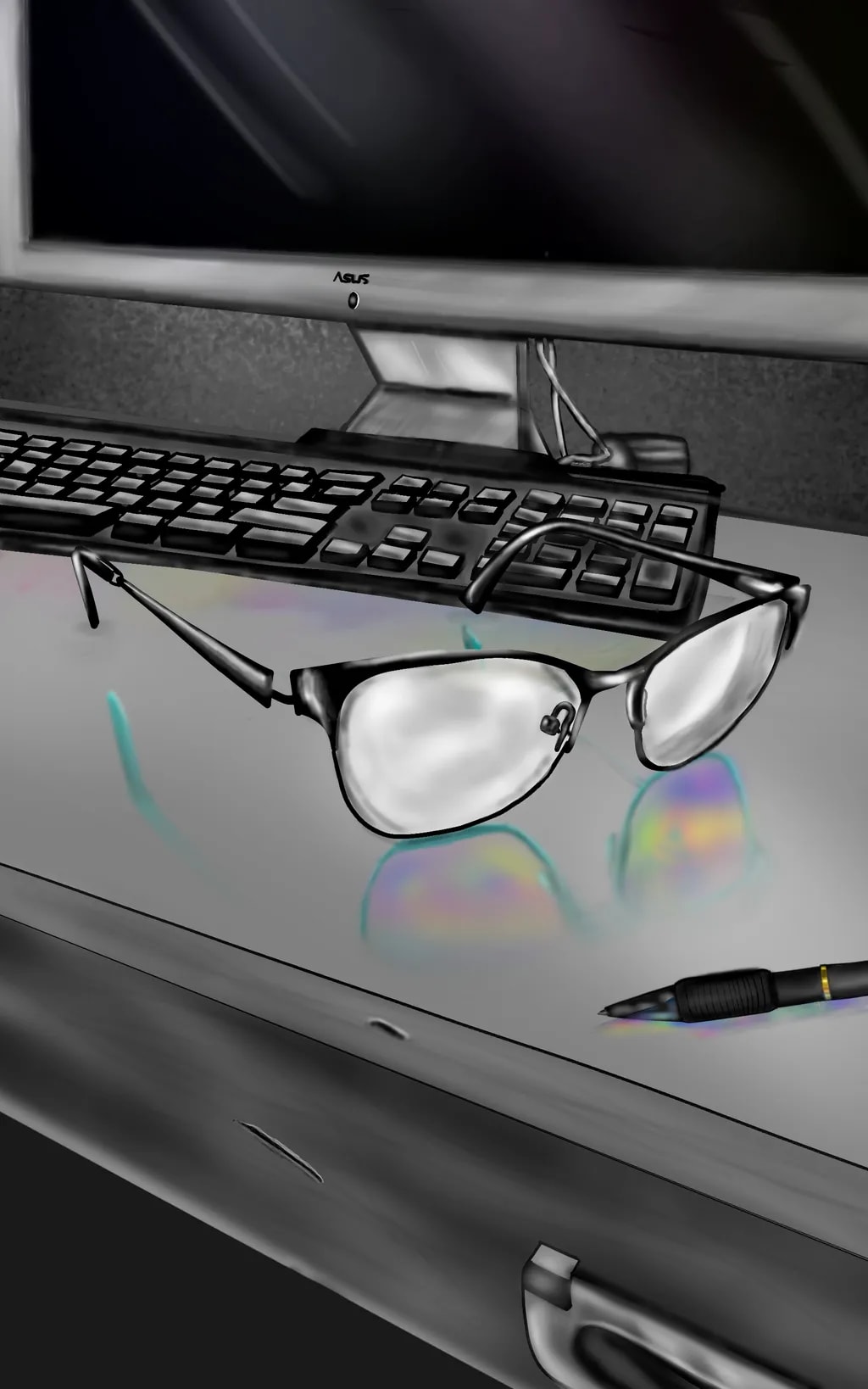 Desk Reflection with Glasses