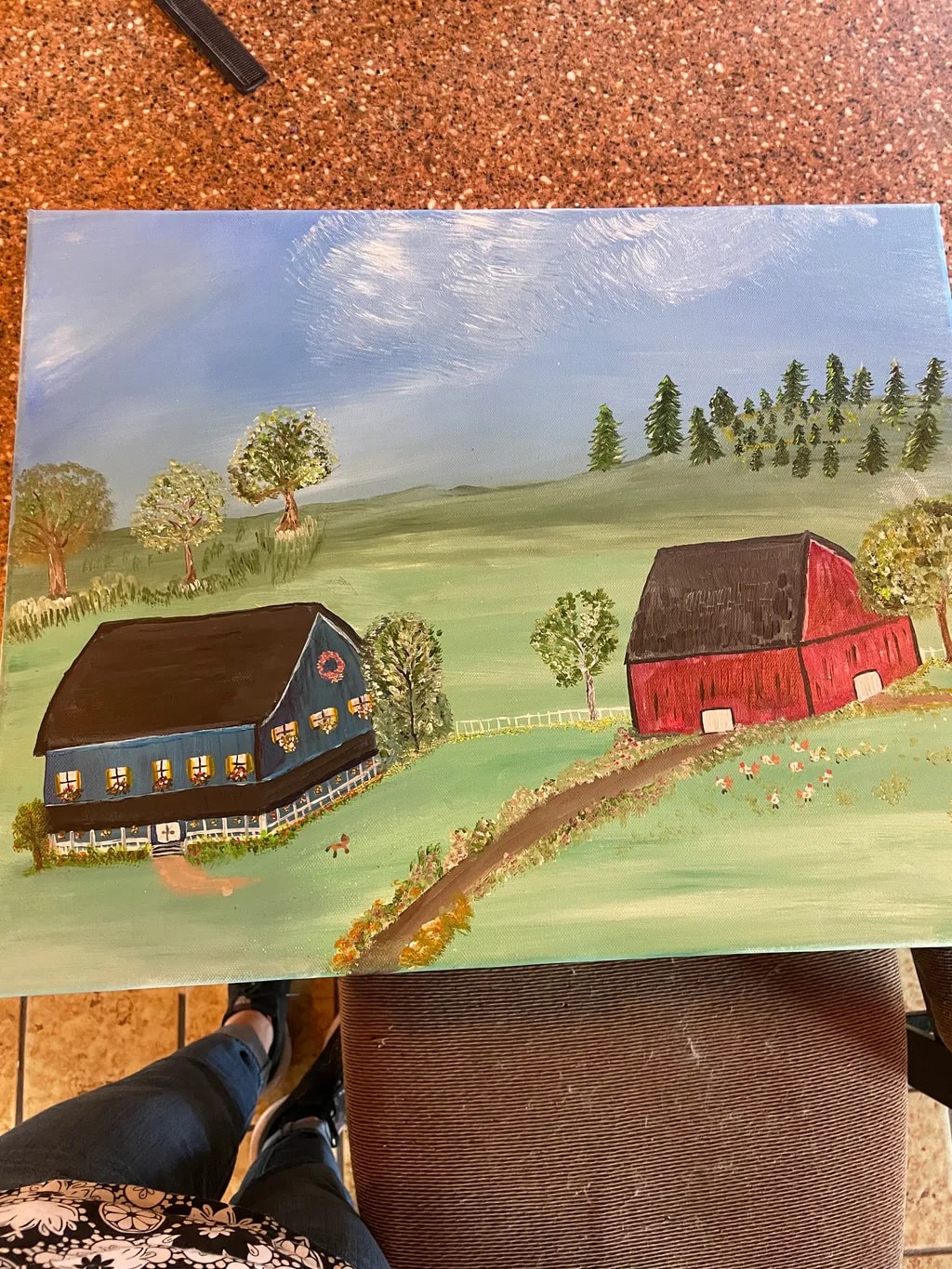 Farmhouse and Red Barn
