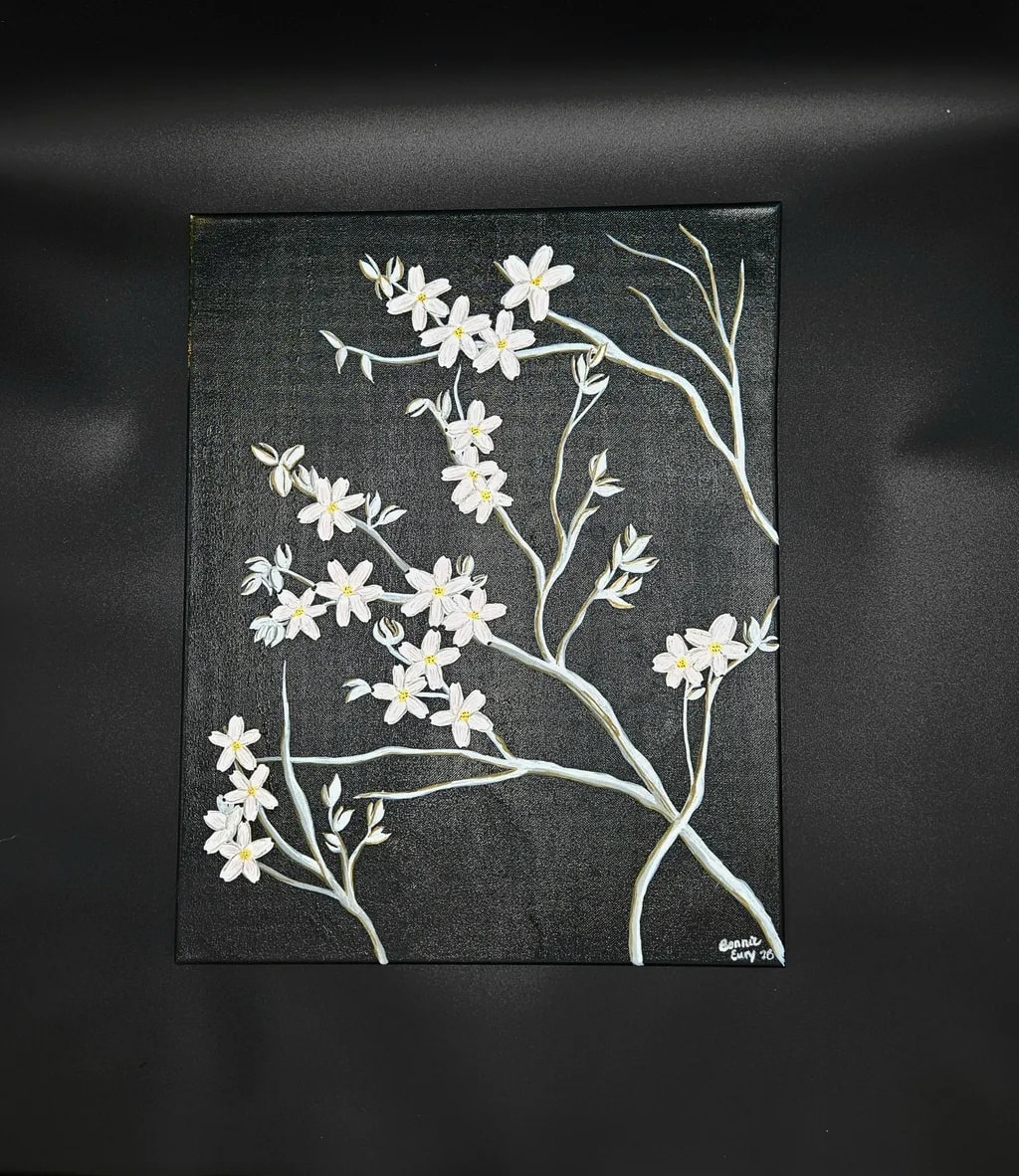 White Blossoms on Charcoal